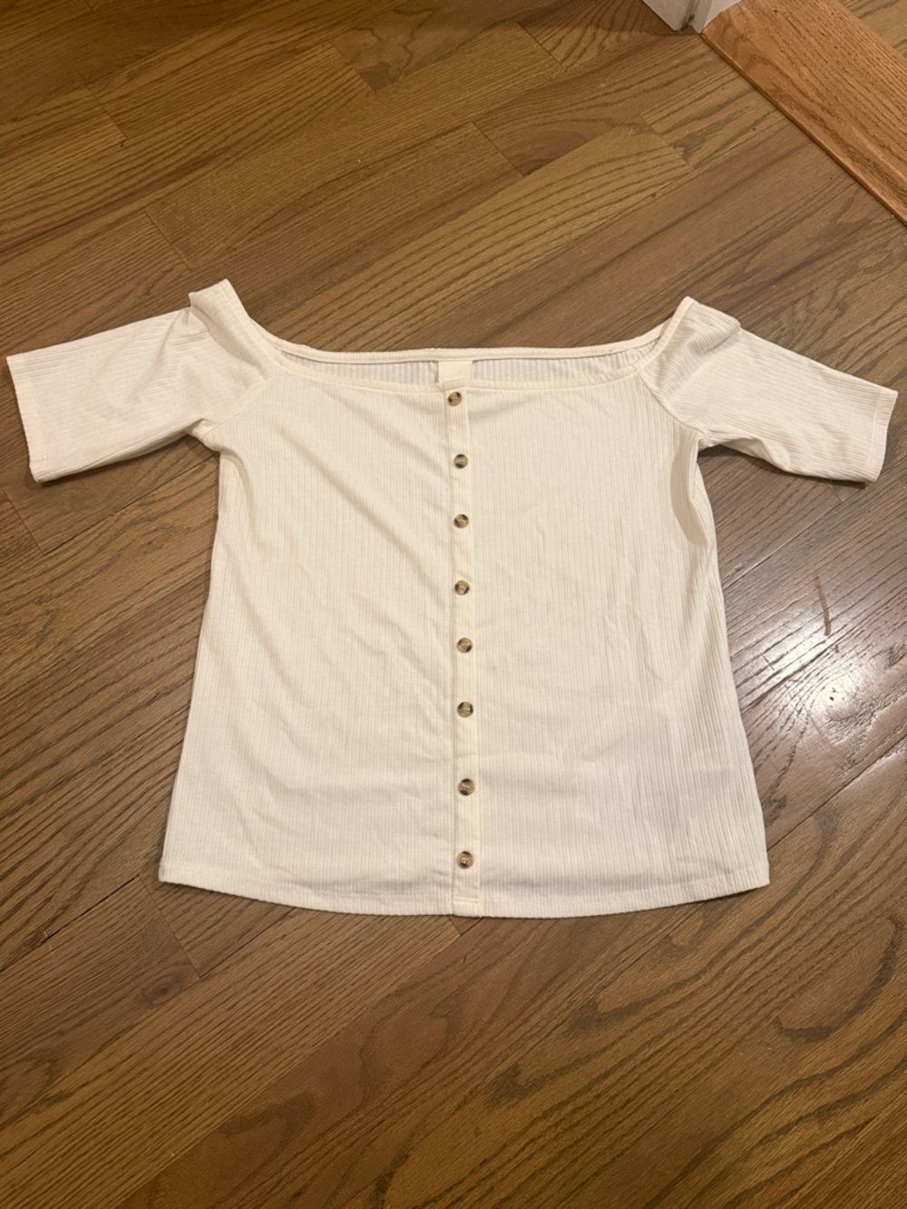 H&M Cream Off-Shoulder Button-Front Ribbed Top